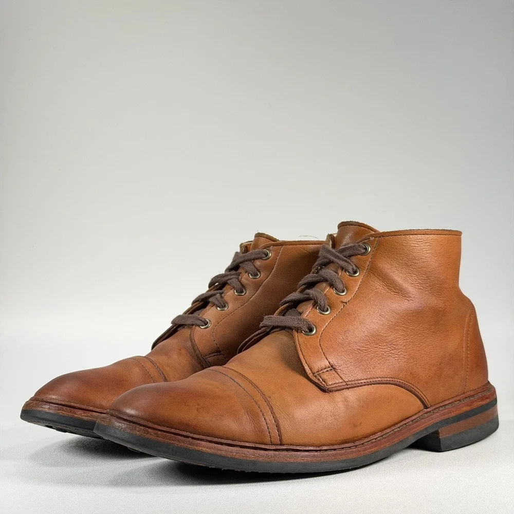 Allen Edmonds Patton Boots Mens 10 Brown Leather Cap Toe Lace Up Combat Dainite